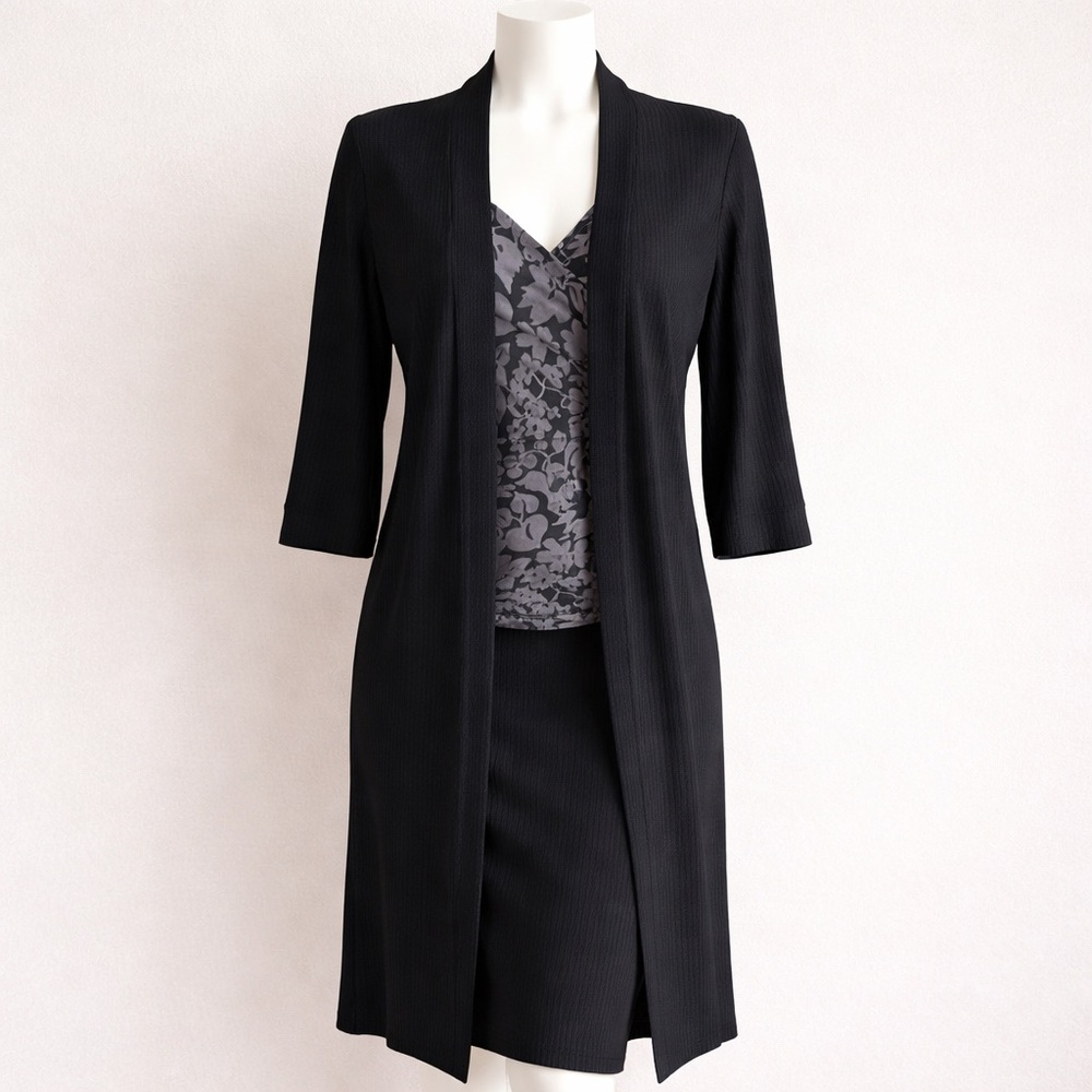 Chaser Ribbed Knit Open Front Longline Cardigan Black XS/S Stretch